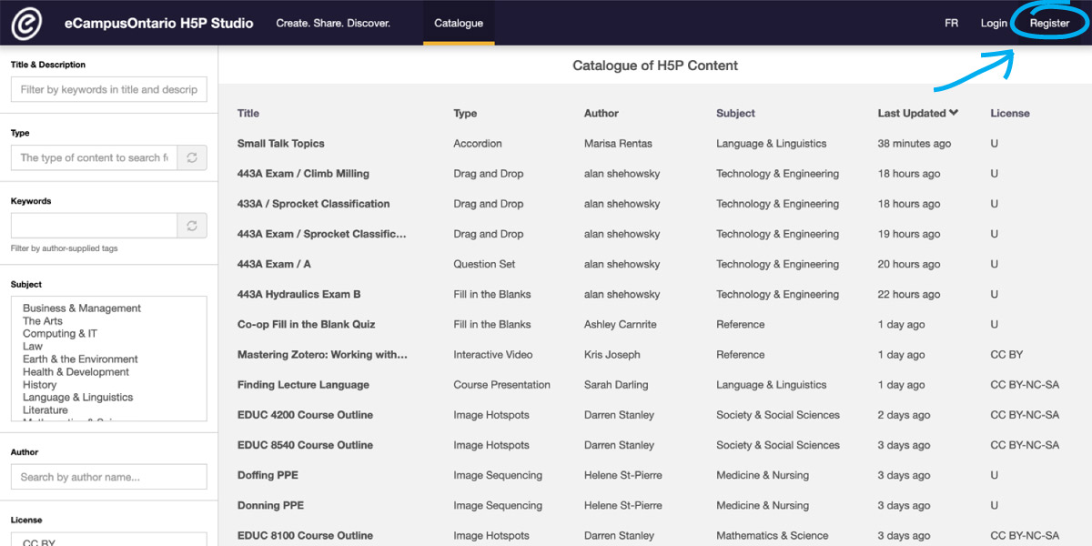 How to register an account on eCampus Ontario H5P Studio website
